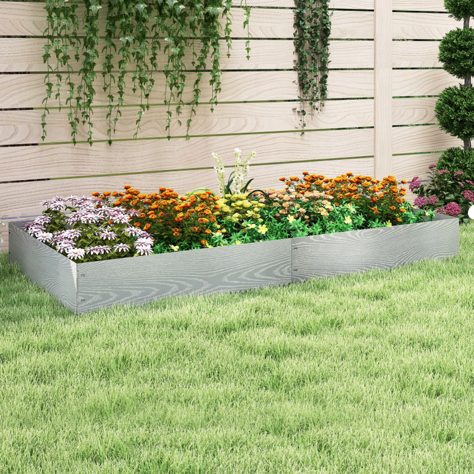 SUGIFT 6-Pack Silver Galvanized Metal Landscape Edging with Wood Grain Finish 43.5-in W 8.5-in H 20-ft Total
