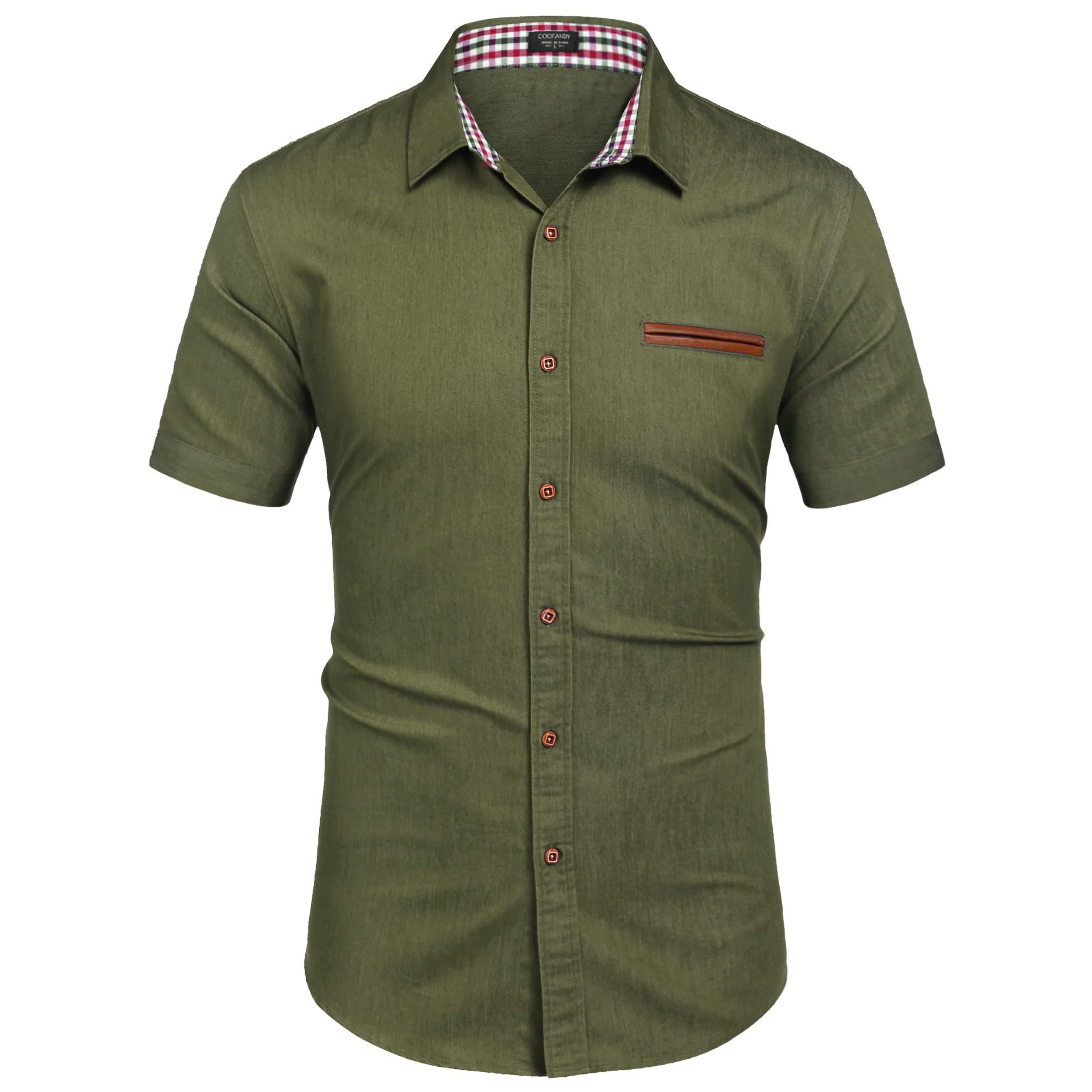 COOFANDY Mens  Short Sleeve Button Down Shirt Lapel Collar Plaid Casual Tops