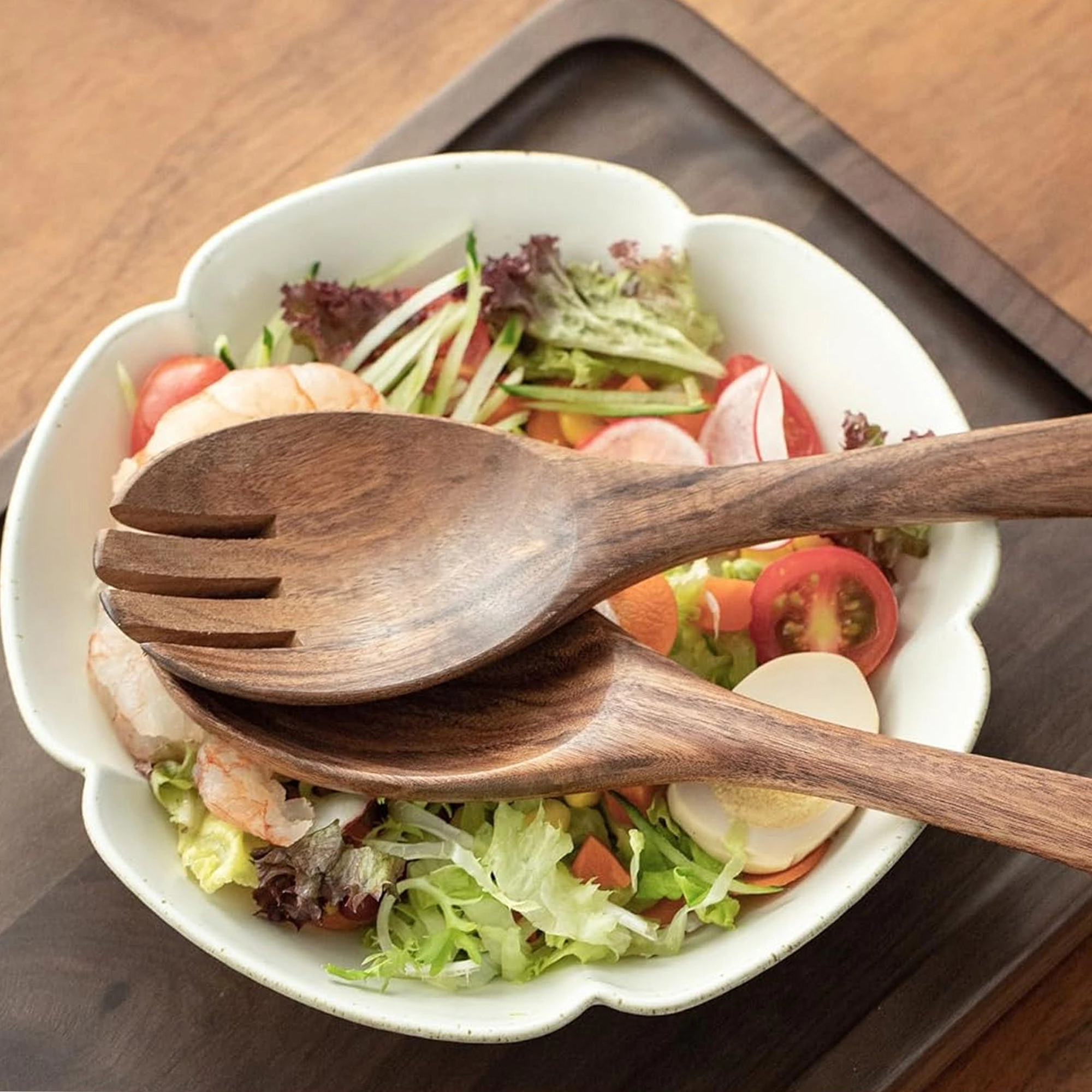 Cheer Collection Teak Wood Salad Spoon and Fork Set for Mixing and Serving