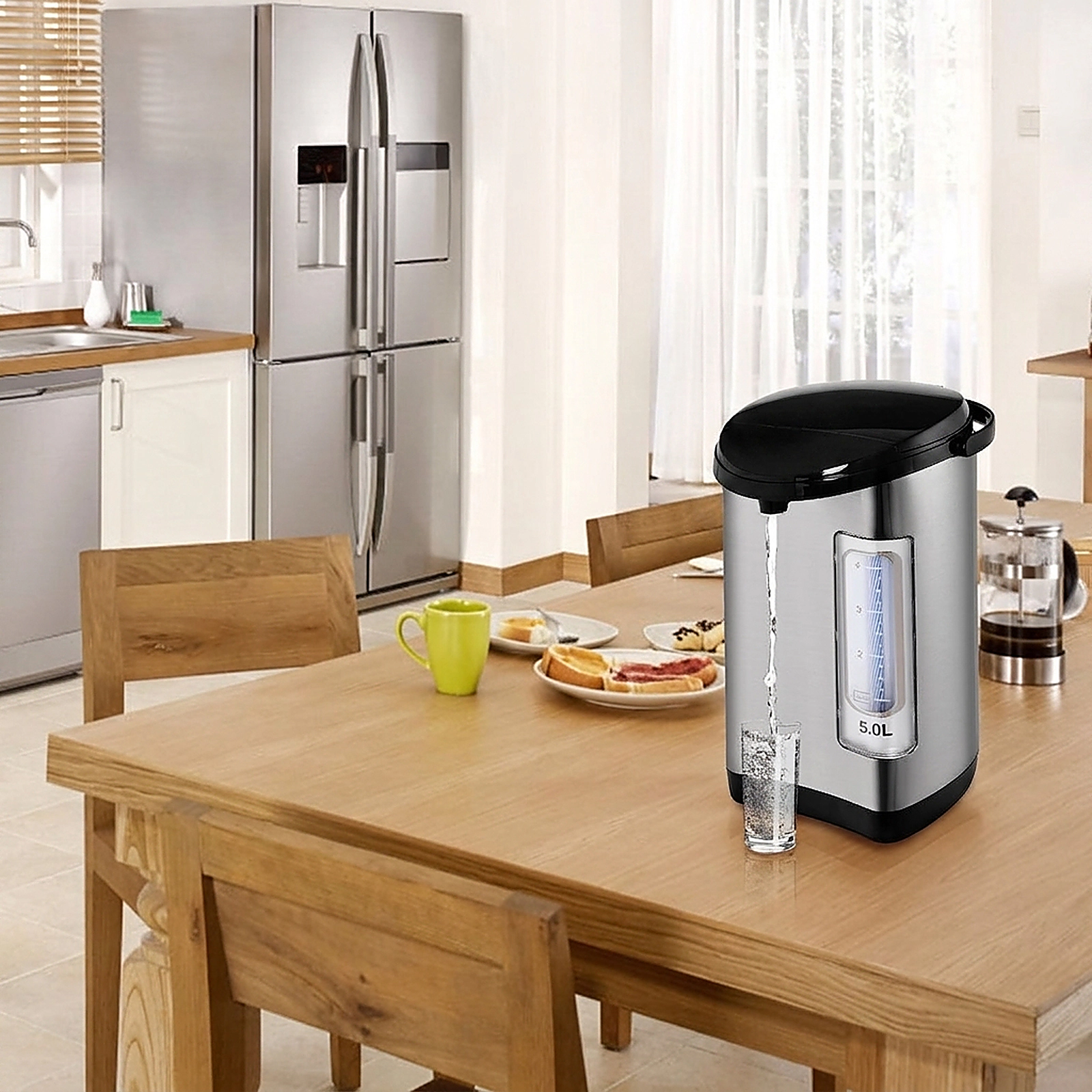 SUGIFT 5-Liter Electric LCD Water Boiler and Warmer with Timer 16-in Tall 5.0-Liter Capacity Black and Metal Silver