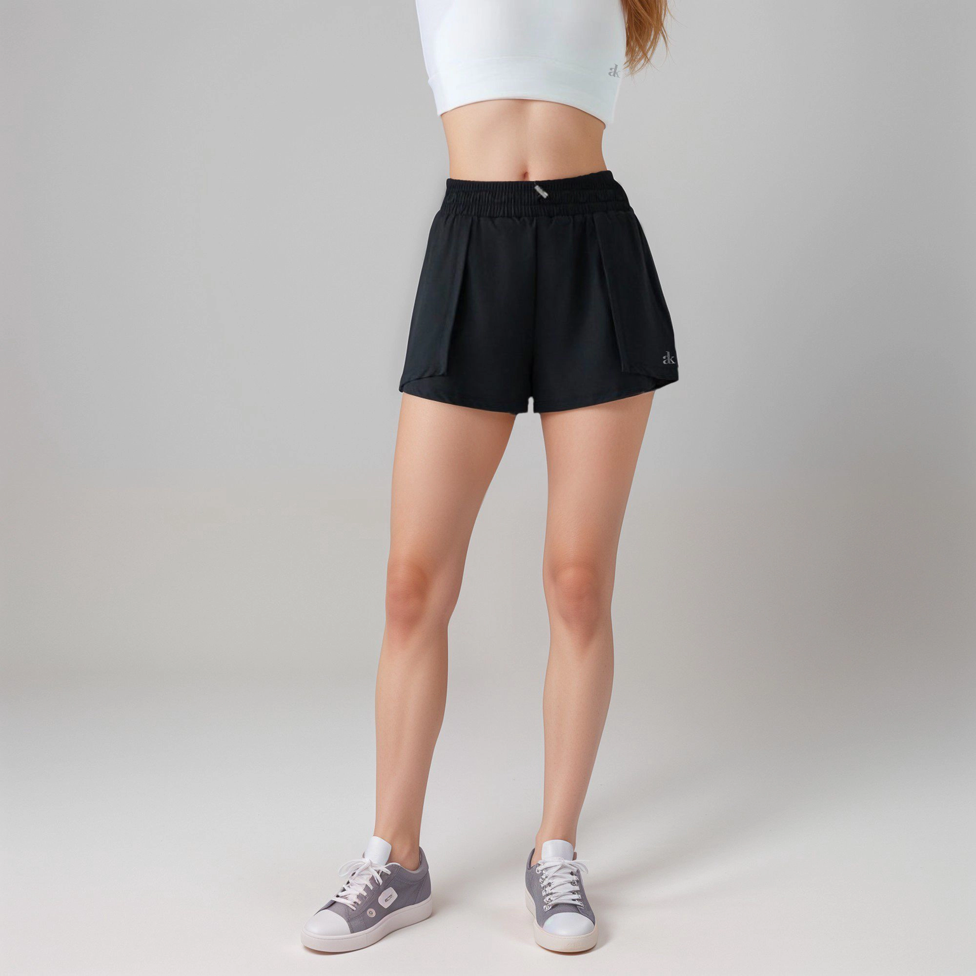 Anna-Kaci Women's High Waist Athletic Shorts with Pleated Side Panels and Stretchy Wideband