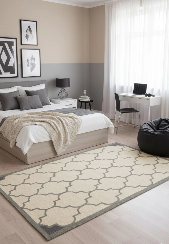 Magic Rugs 5'0 X 8'0 Trellis Hand-Tufted Cream & Gray Modern Wool Rug