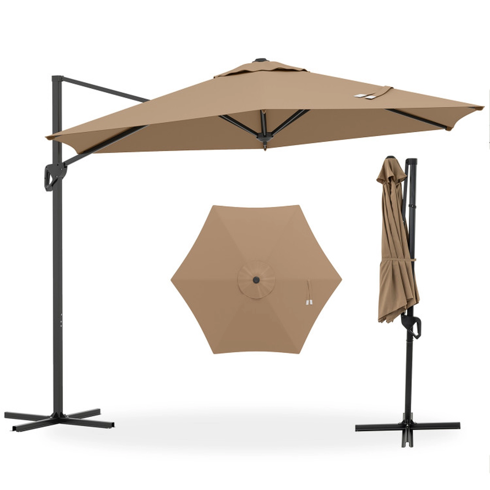 SUGIFT Vented Cantilever Patio Umbrella with Sun-Protective Canopy 9-ft Canopy Brown