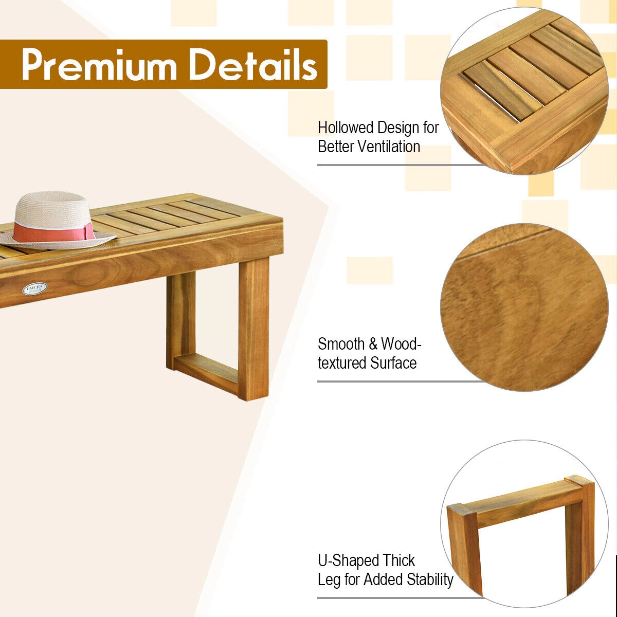 Hivvago 52 Inch Acacia Wood Dining Bench With Slatted Seat