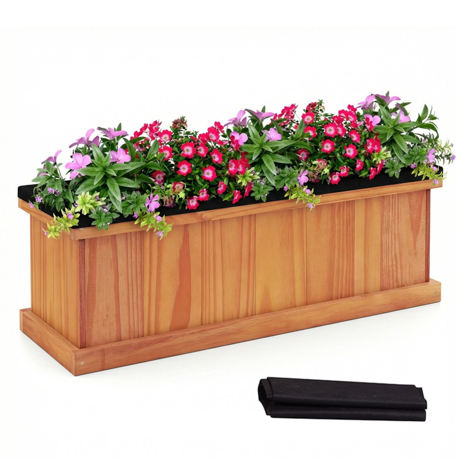 SUGIFT 88-lb Capacity 28-in Pine Wood Raised Garden Bed Planter Box with Drainage Holes Liner and Detachable Base
