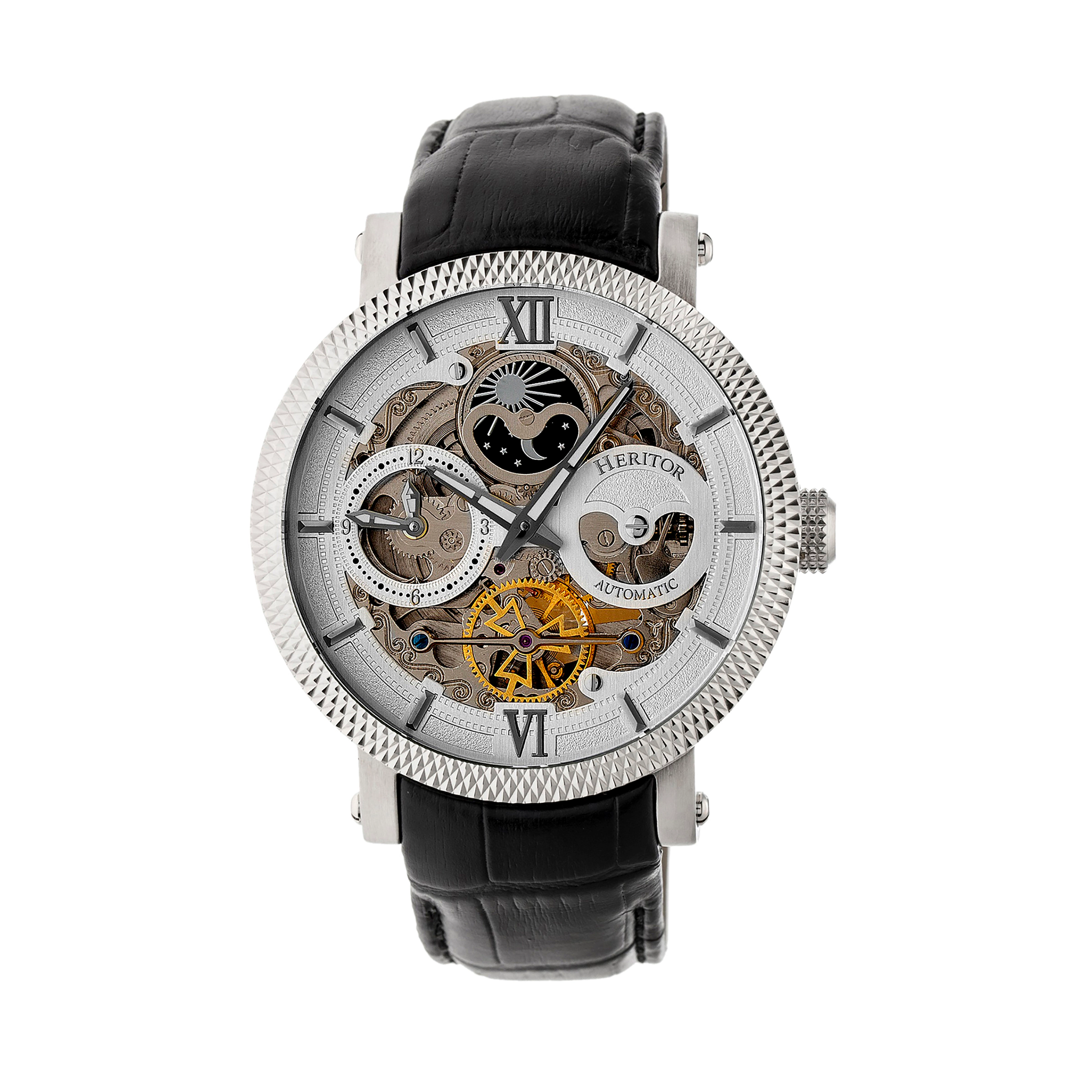 Heritor Automatic Aries Skeleton Leather-Band Watch