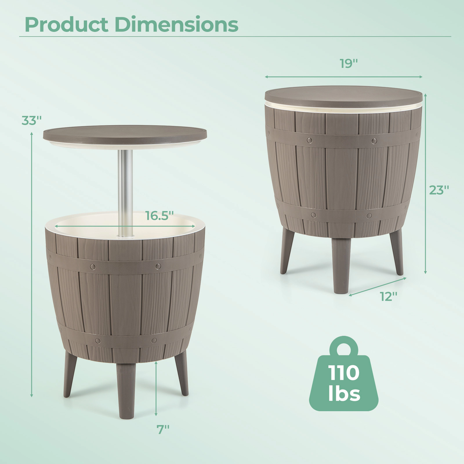 SUGIFT 10-Gallon Brown Outdoor Cooler Bar Table with Telescopic Tabletop 19-in Dia 23-in H 110-lb Tabletop Capacity