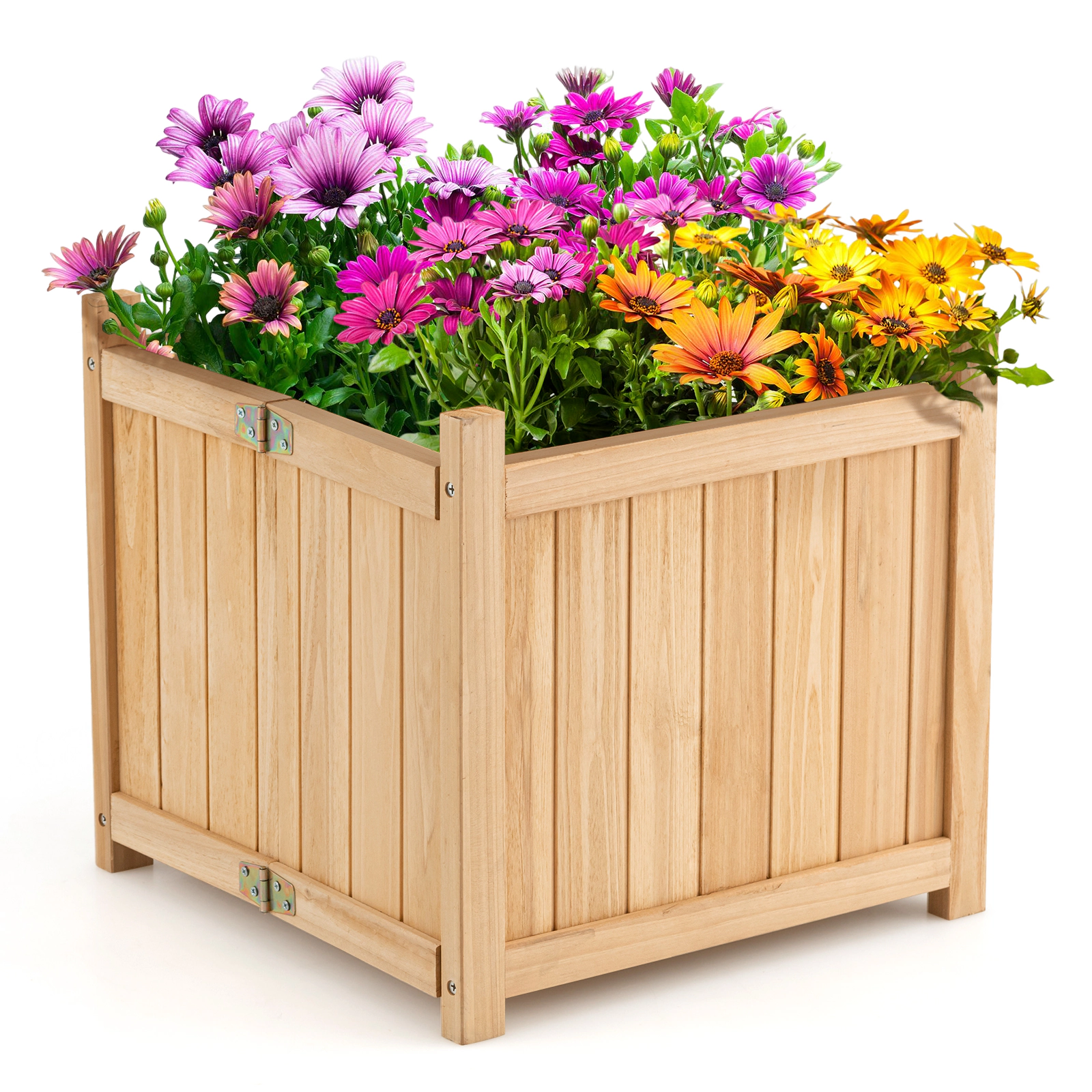LJG Folding Square Fir Wood Raised Garden Bed with Removable Bottom