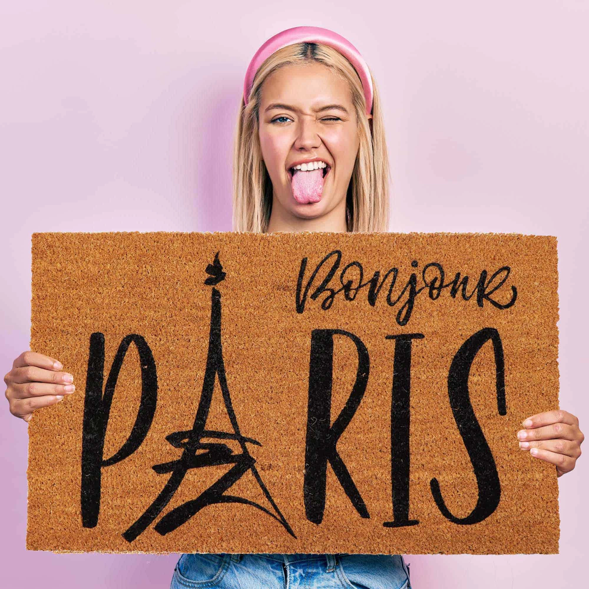 Evideco French Home Goods Natural Bonjour Paris Coir Doormat 30 x 18 Inches