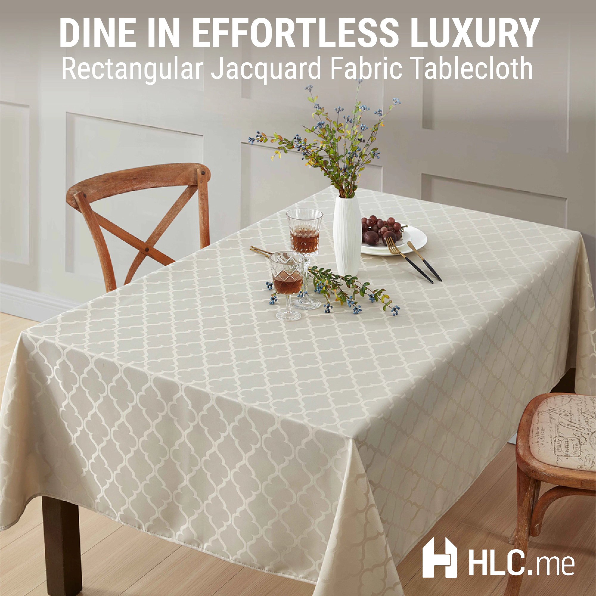 HLC.ME Modena Geometric Lattice Jacquard Fabric Water Resistant Tablecloth