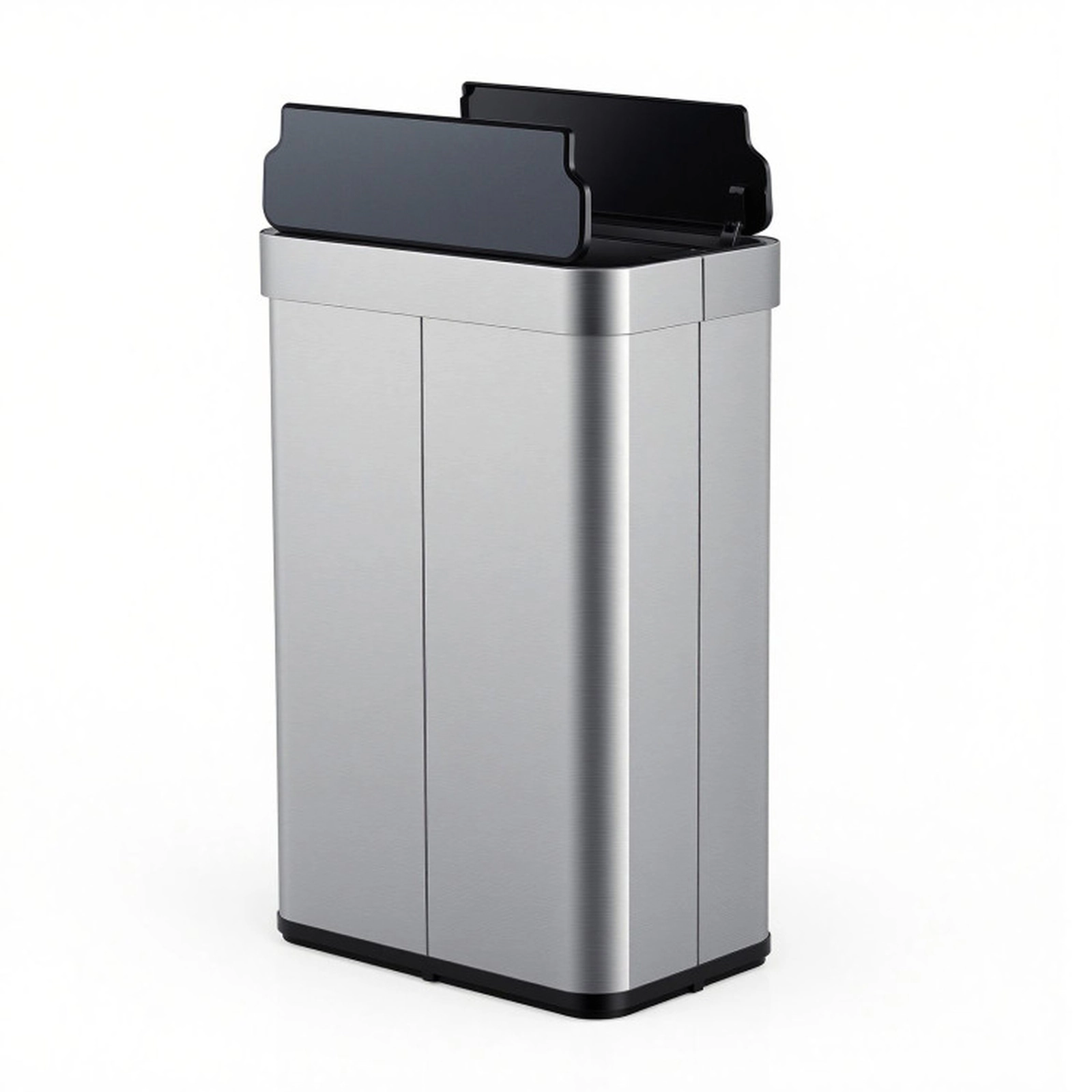 SUGIFT 16-Gal Motion Sensor Touchless Wing Lids Slim Kitchen Trash Can 16-in x 10.5-in x 26-in 30-in Open Silver