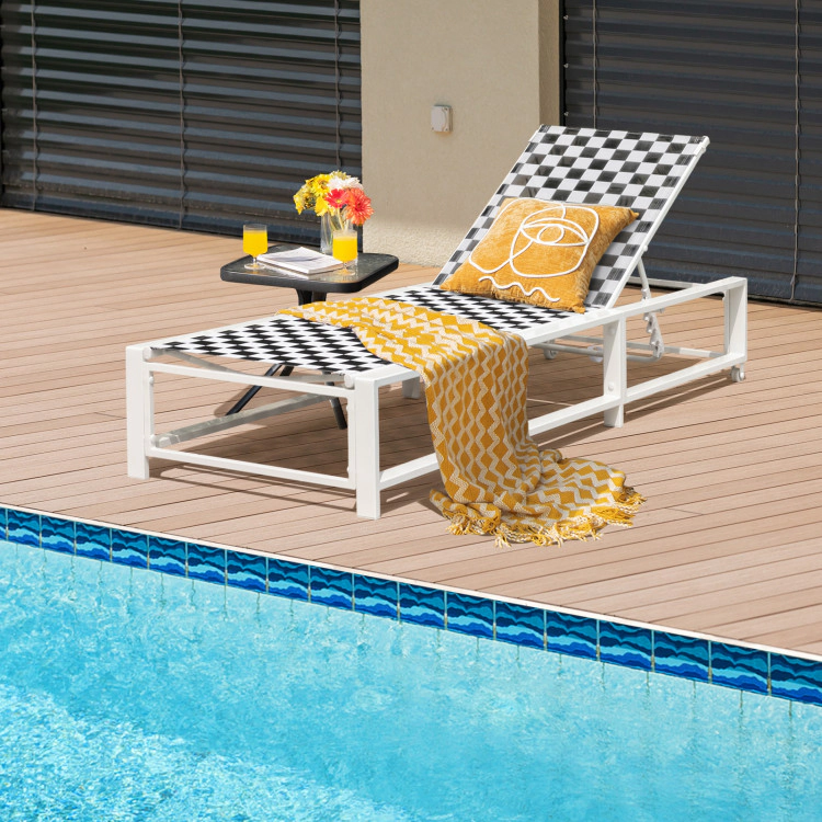 Hivvago Outdoor Adjustable Patio Chaise Lounge Chair With Wheels And Sturdy Metal Frame