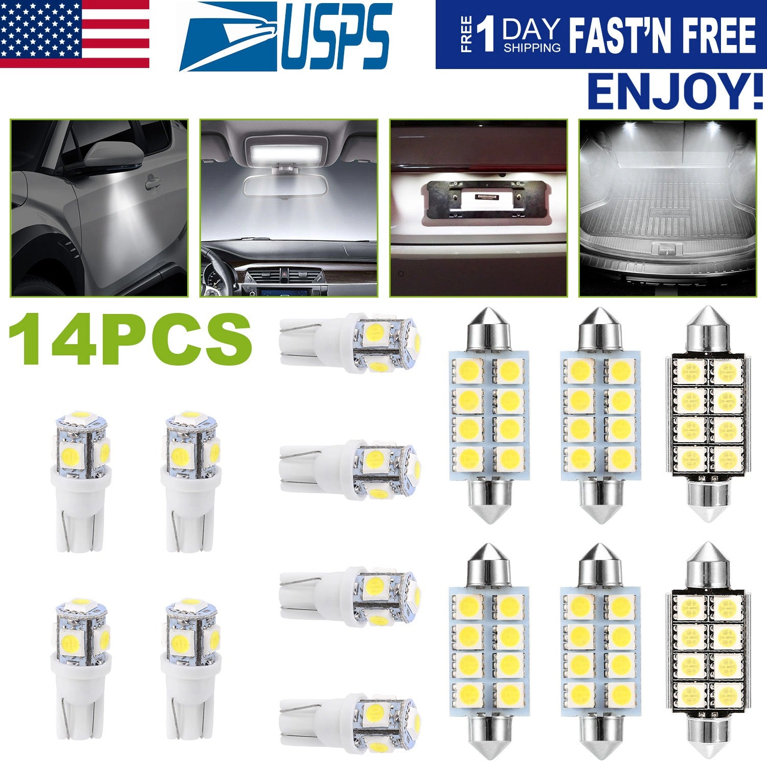GBruno 14-Piece LED Interior Car Light Bulb Kit