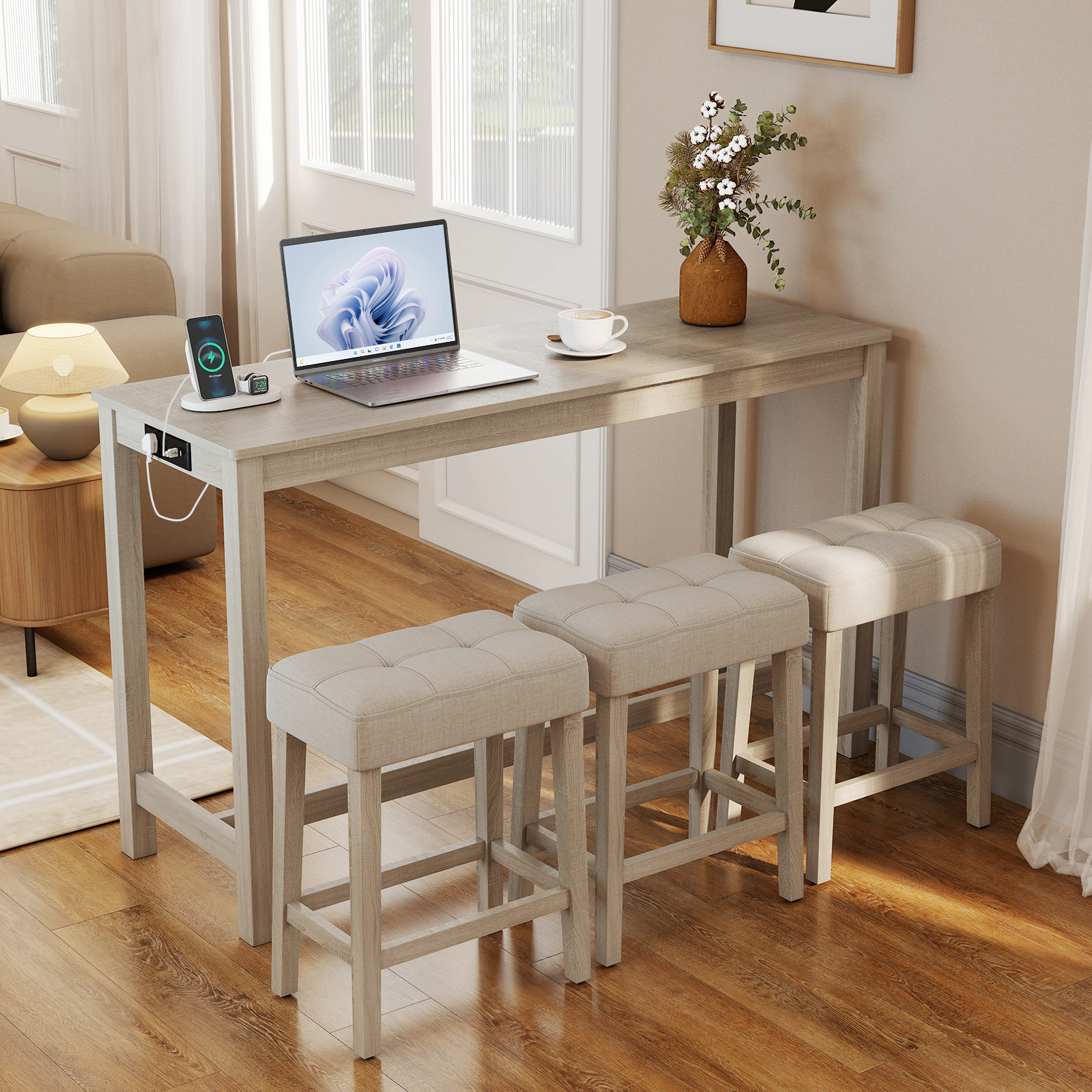 LJG Counter Height Table with 3 Stools and 4-Piece Breakfast Nook Bar Set
