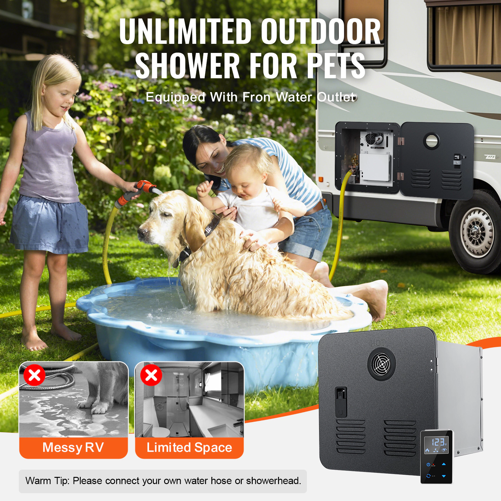 HONGGE RV Tankless Water Heater Instant Shower with 15 x inches Door and Remote Controller Optimized Comfort