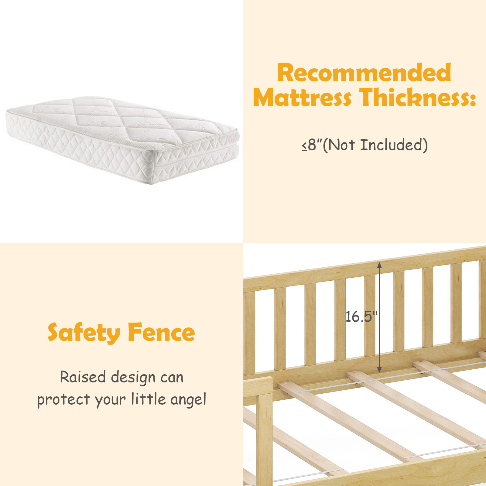 SUGIFT House Twin Bed Frame with Roof & Fence Rails 200-lb Capacity with 2 Storage Drawers & Storage Box Natural White