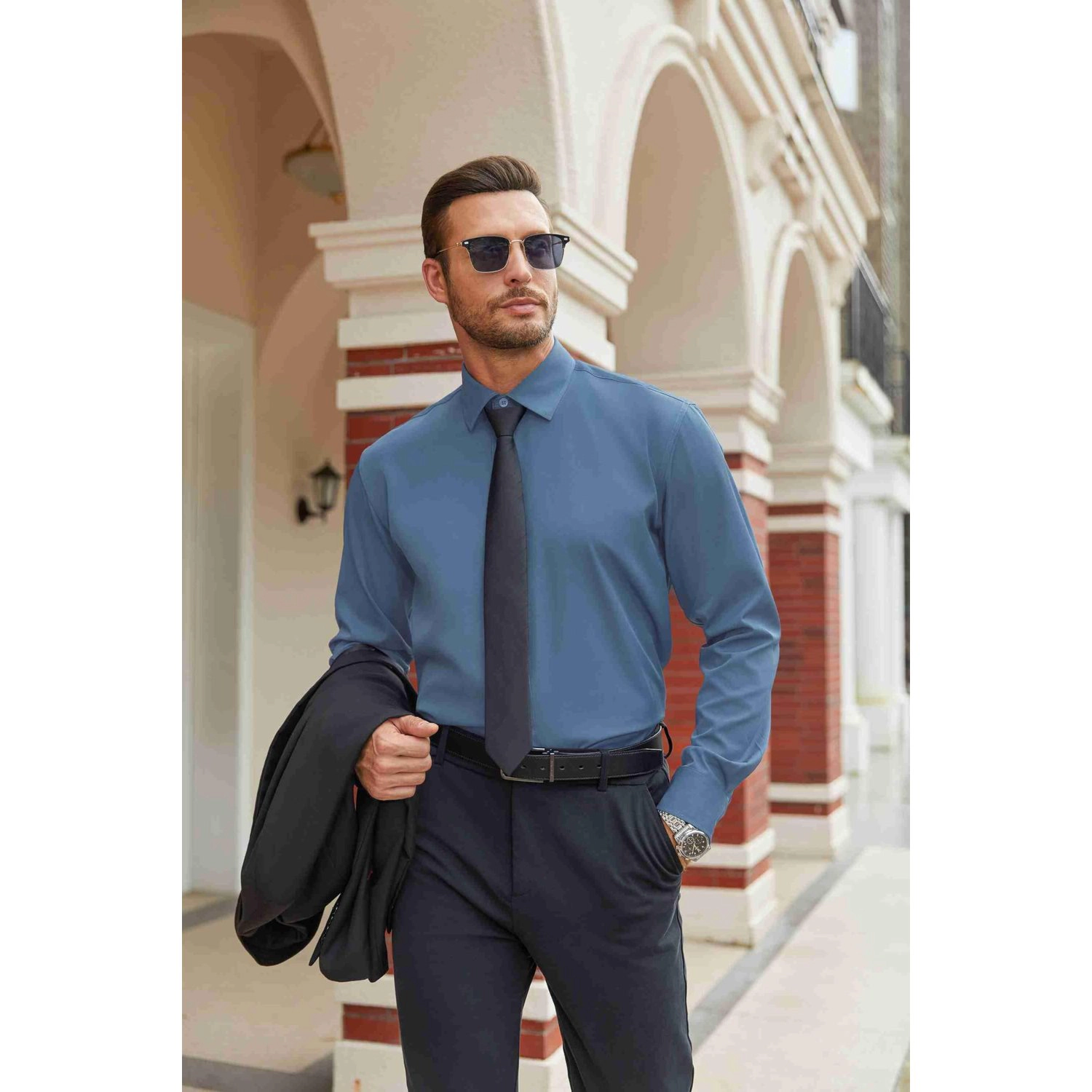 COOFANDY Mens Short Sleeve Polo Shirts  Vertical Pleated Collared Casual Tops