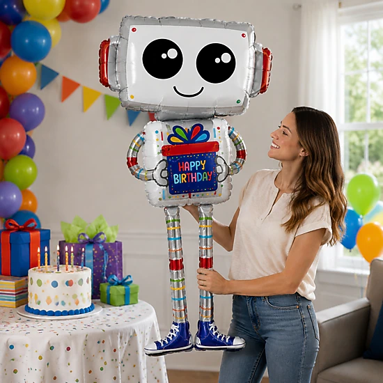 LoonBalloon 56 in Multicolor Robot Birthday Foil Balloon 5-Pack, Color ...