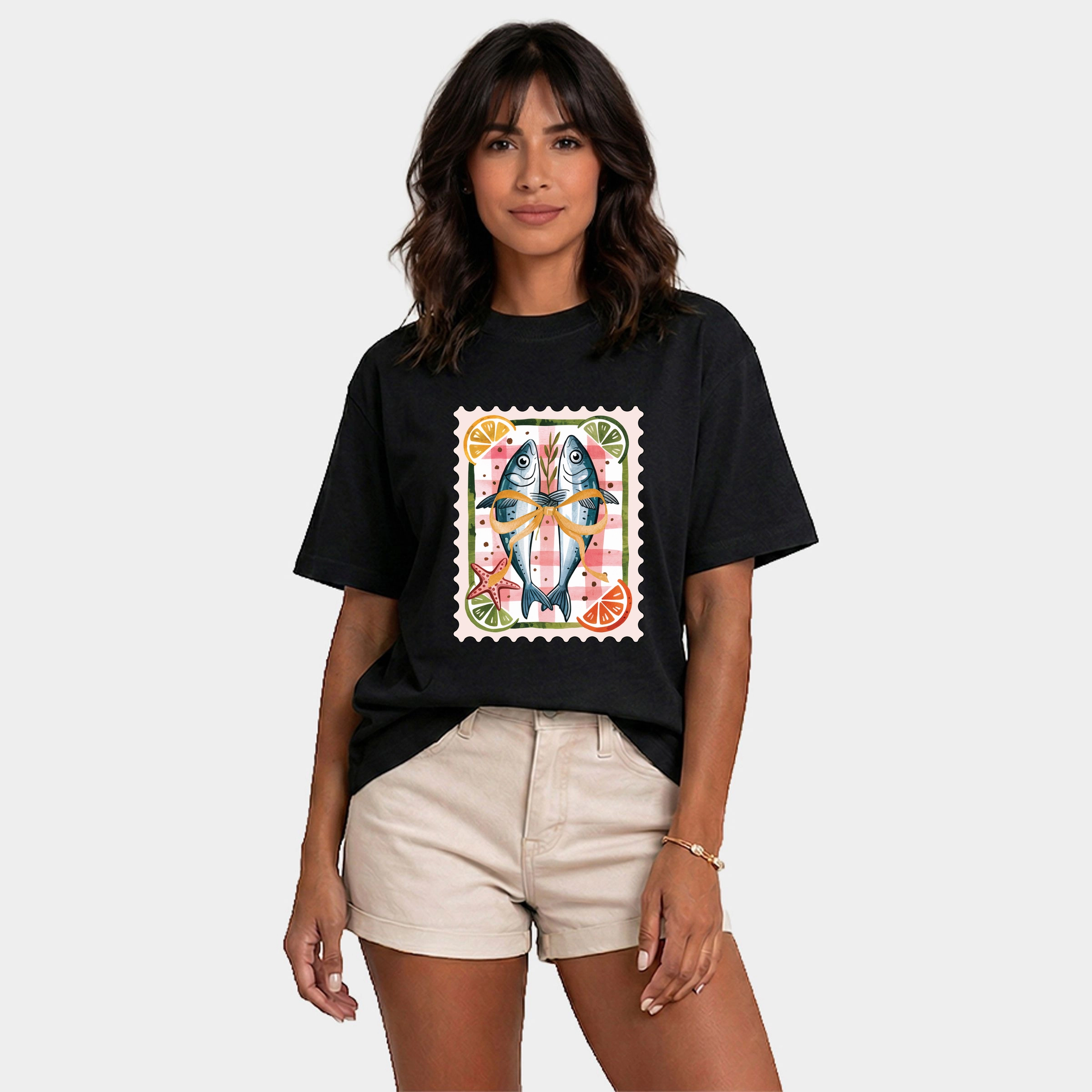 Simply Sage Market - Sardines Stamp Women's Relaxed Boxy Tee