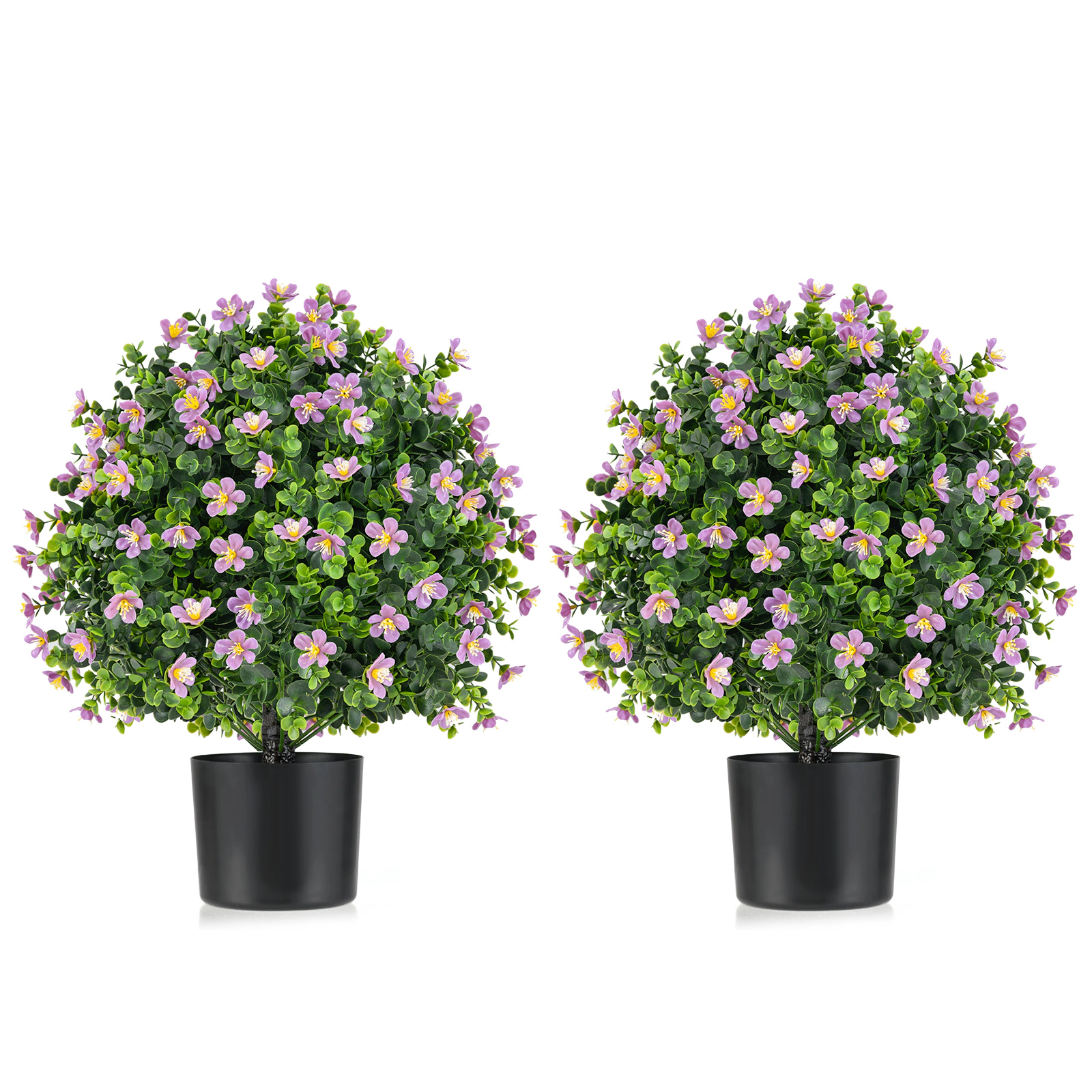 Slickblue 2 Pieces 21.5 Inch Artificial Boxwood Topiary Ball Trees in Pots for Indoor and Outdoor Decor