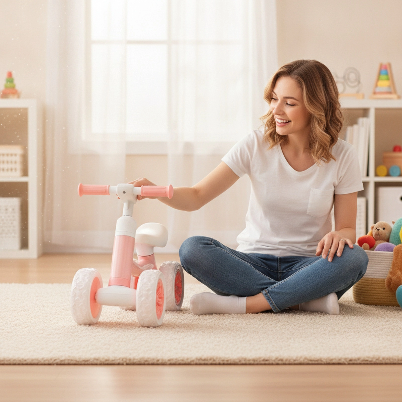 Baby Balance Bike 12-36 Months Light Up Wheels 3-Level Adjustable Handlebar Seat No Pedal Trainer 55-lb Capacity