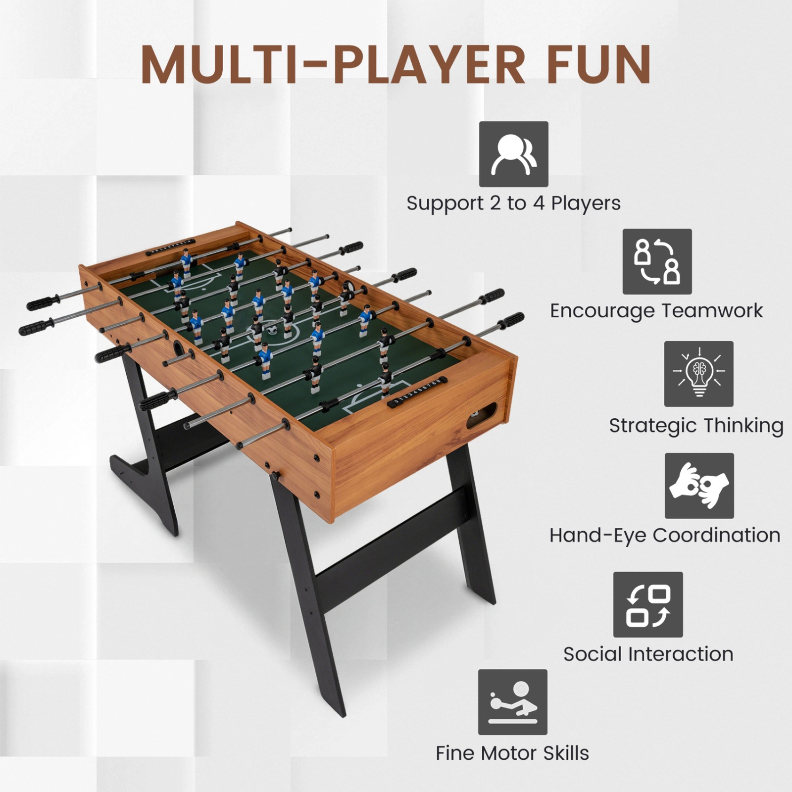 SUGIFT 48-in Folding Full Competition Size Soccer Table Game Ages 6 and Up Black/Natural