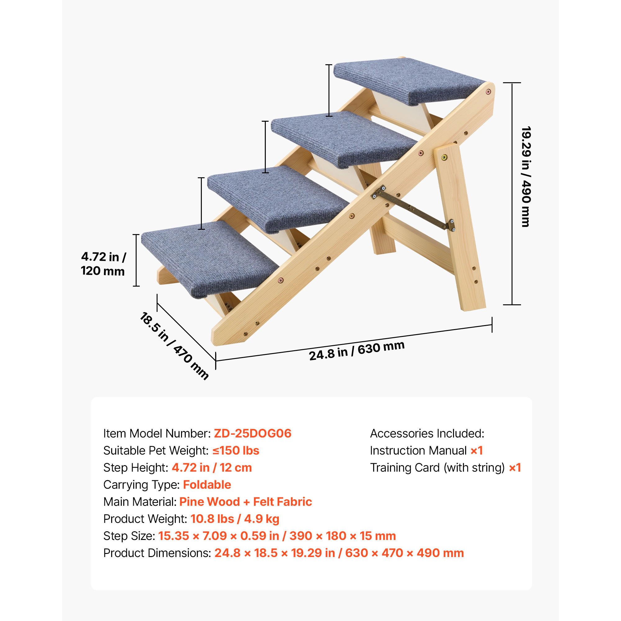 HONGGE Wood Pet Stairs Dog Stairs for Beds Sofa & Cars Capacity Floded Flat Design Stable & Sturdy Cat & Dog Step