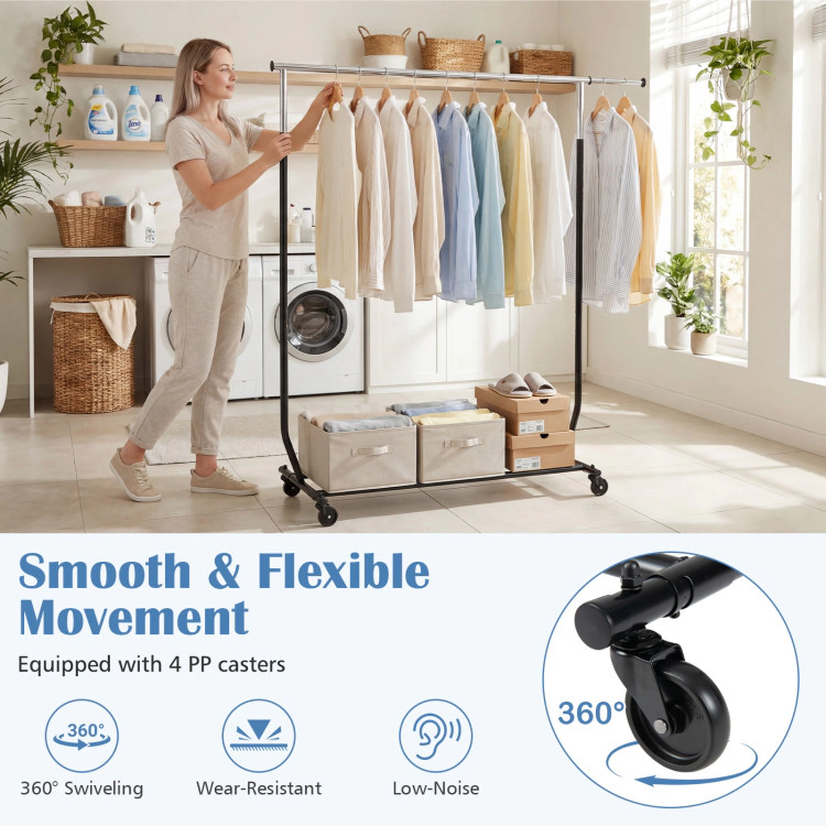 Hivvago Rolling Clothes Rack Extendable Garment Stand For Hanging Clothes