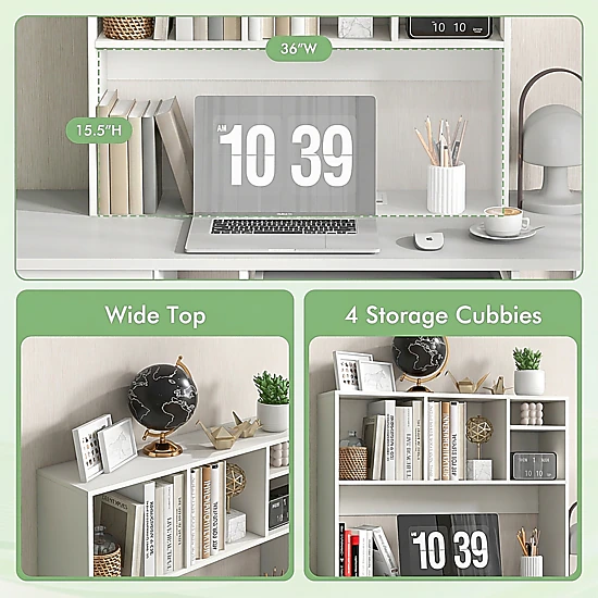 SUGIFT Computer Desktop Bookcase 4 Cubbies & Open Back Compartment 37-in Wide 145-lb Capacity 29-lb Net Weight White