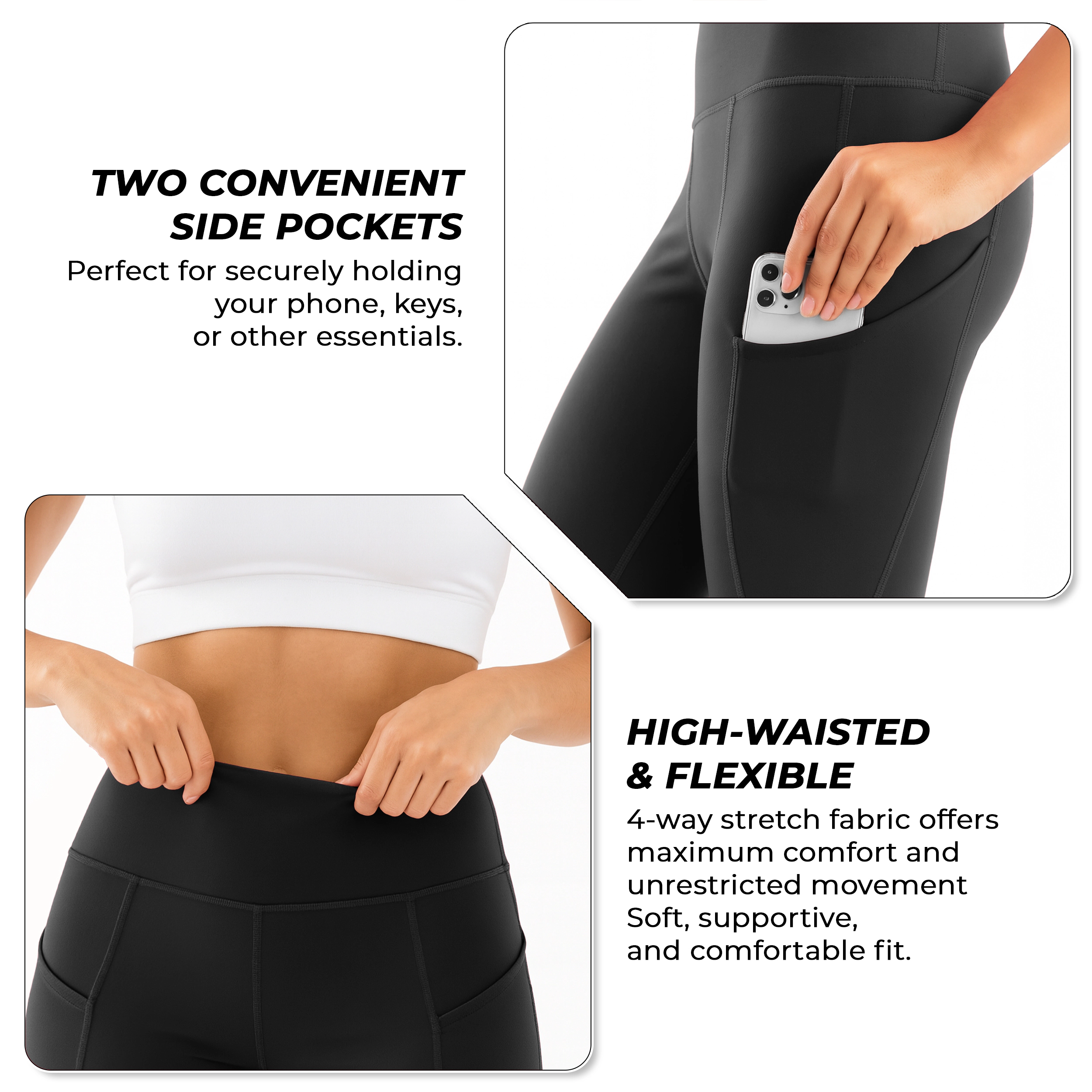 WOVA COUTURE Womens High Waist Moisture Wicking Leggings with Side Pockets