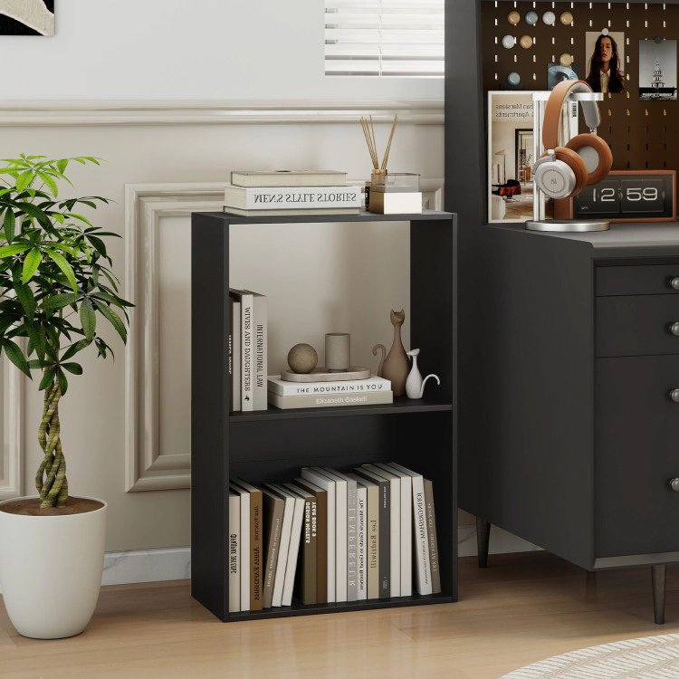 Hivvago 3-Tier Bookshelf with Open Storage Compartment and Freestanding Display Shelf