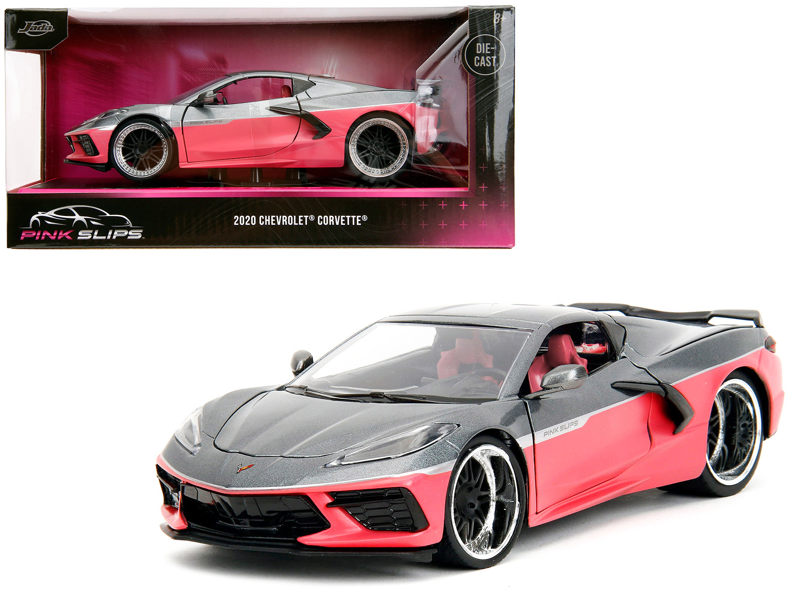 Jada 2020 Chevrolet Corvette Gray Metallic And Pink "Pink Slips" Series 1/24 Diecast Model Car By Jada