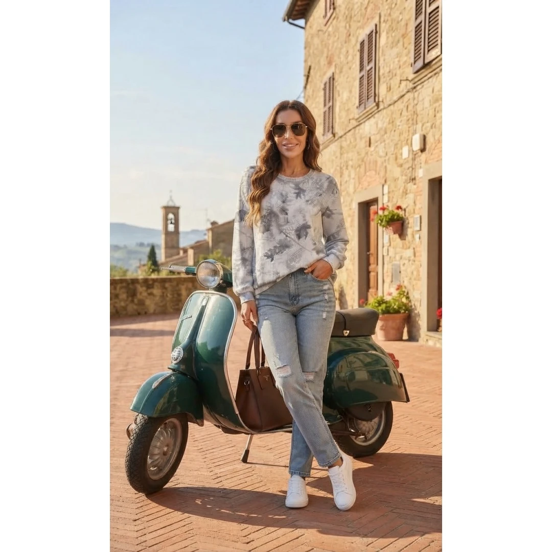 Coolmee Women's Round Neck Long Sleeve Loose Printed Sweatshirt Top All Season