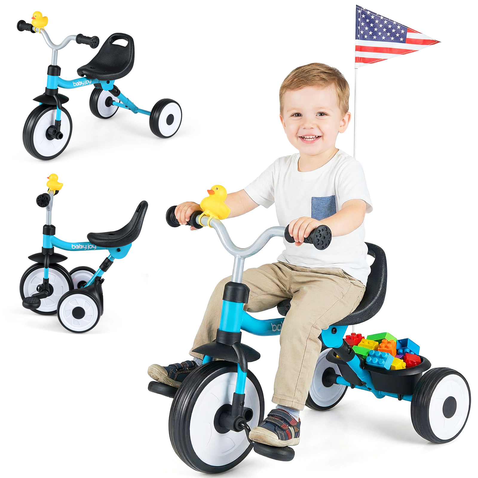 LJG Toddler Tricycle with 3-Position Seat and Storage
