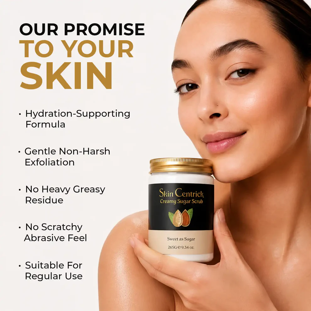 Skin Centrick Creamy Sugar Body Scrub, Gentle Exfoliation with Sweet Almond Oil and Aloe Vera for Rough, Dry Skin, 265 g