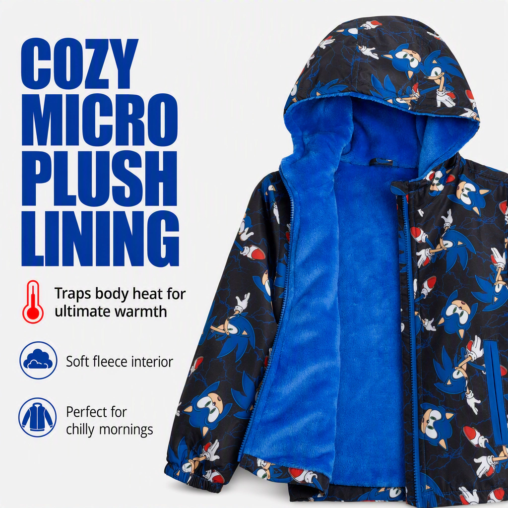 SEGA Sonic the Hedgehog Boys' Hooded Zip-Up Rain Jacket