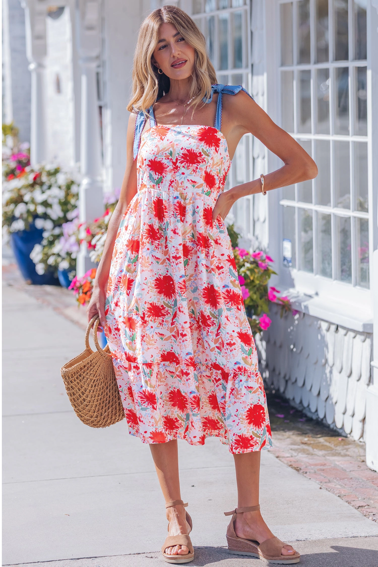 Threaded Pear Womens Dahlia Straps High Waist Dress