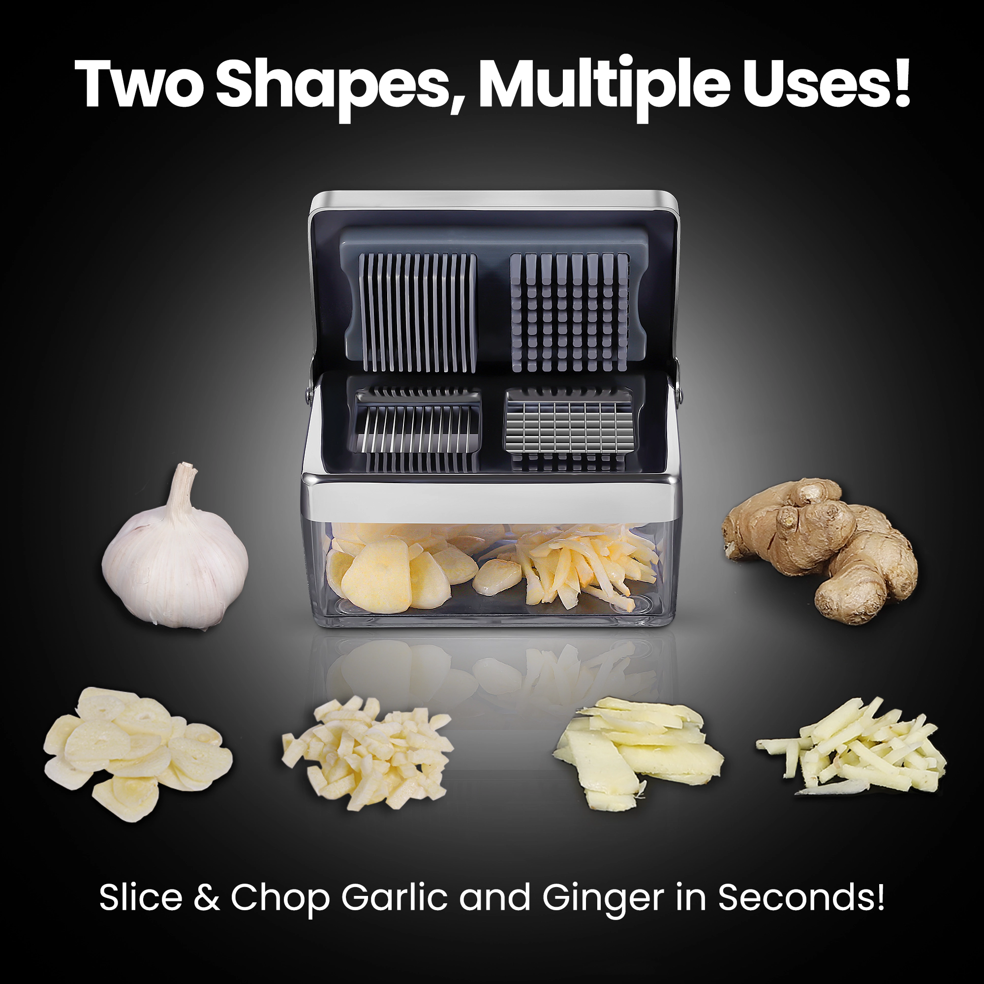 Gourmet Easy Garlic Chopper, Stainless Steel Gralic Press, 2-in-1 Garlic Slicer Super Thin With Container
