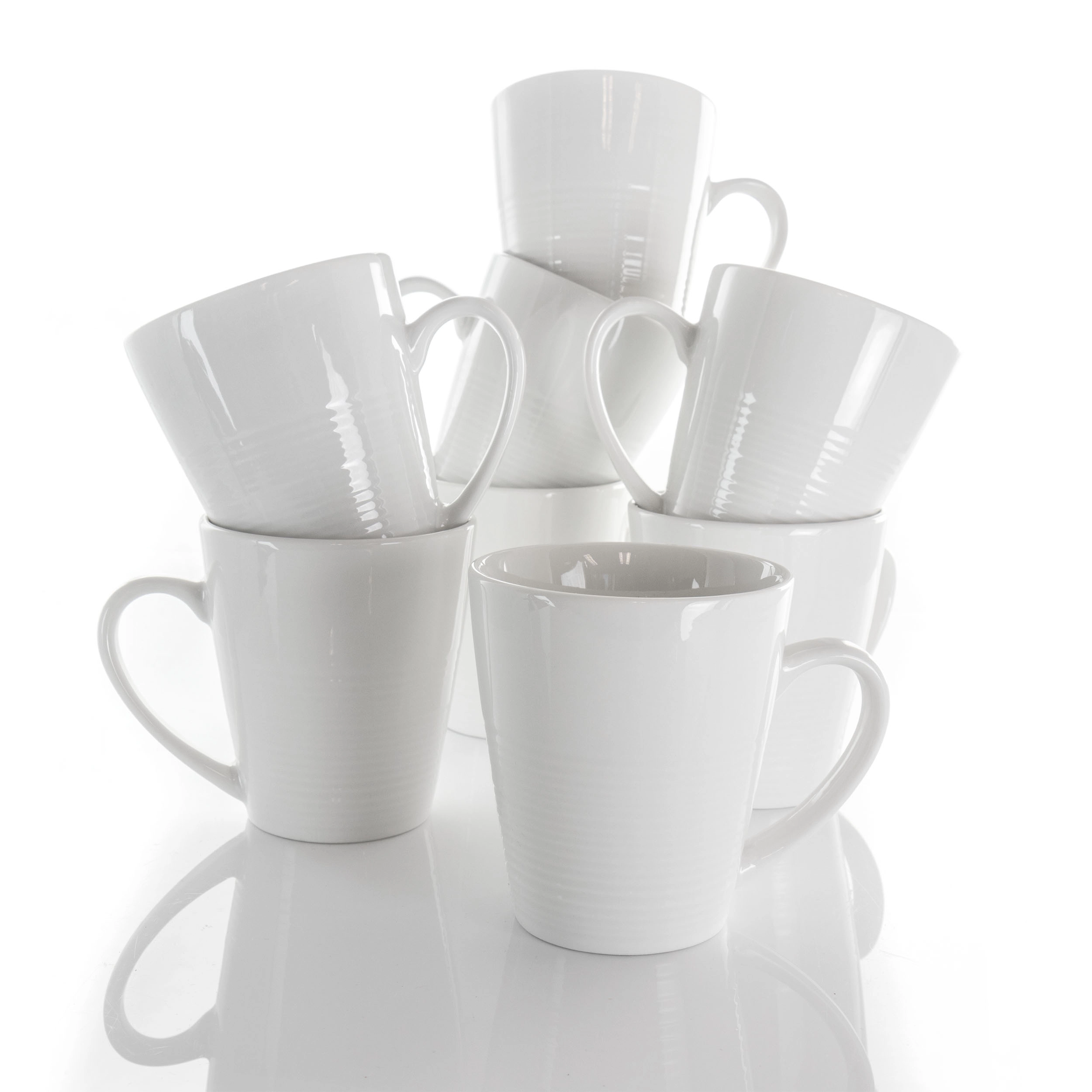 Elama Amie 8 Piece 12 Ounce Porcelain Mug Set in White