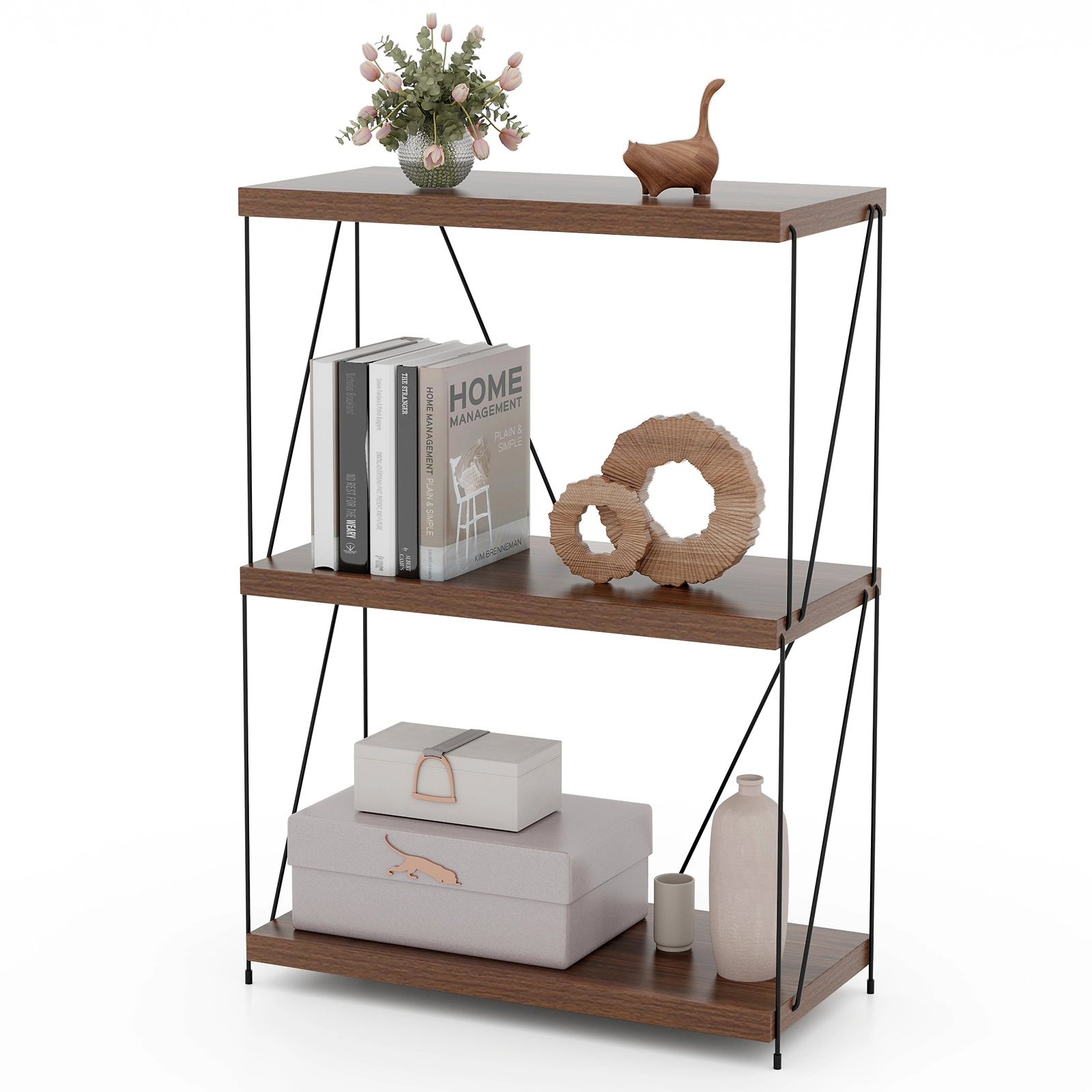 SUGIFT 2/3/4/5-Tier Multipurpose Bookcase Display Rack with Metal Frame 45-lb Per Shelf Capacity 18-58-in Heights Walnut