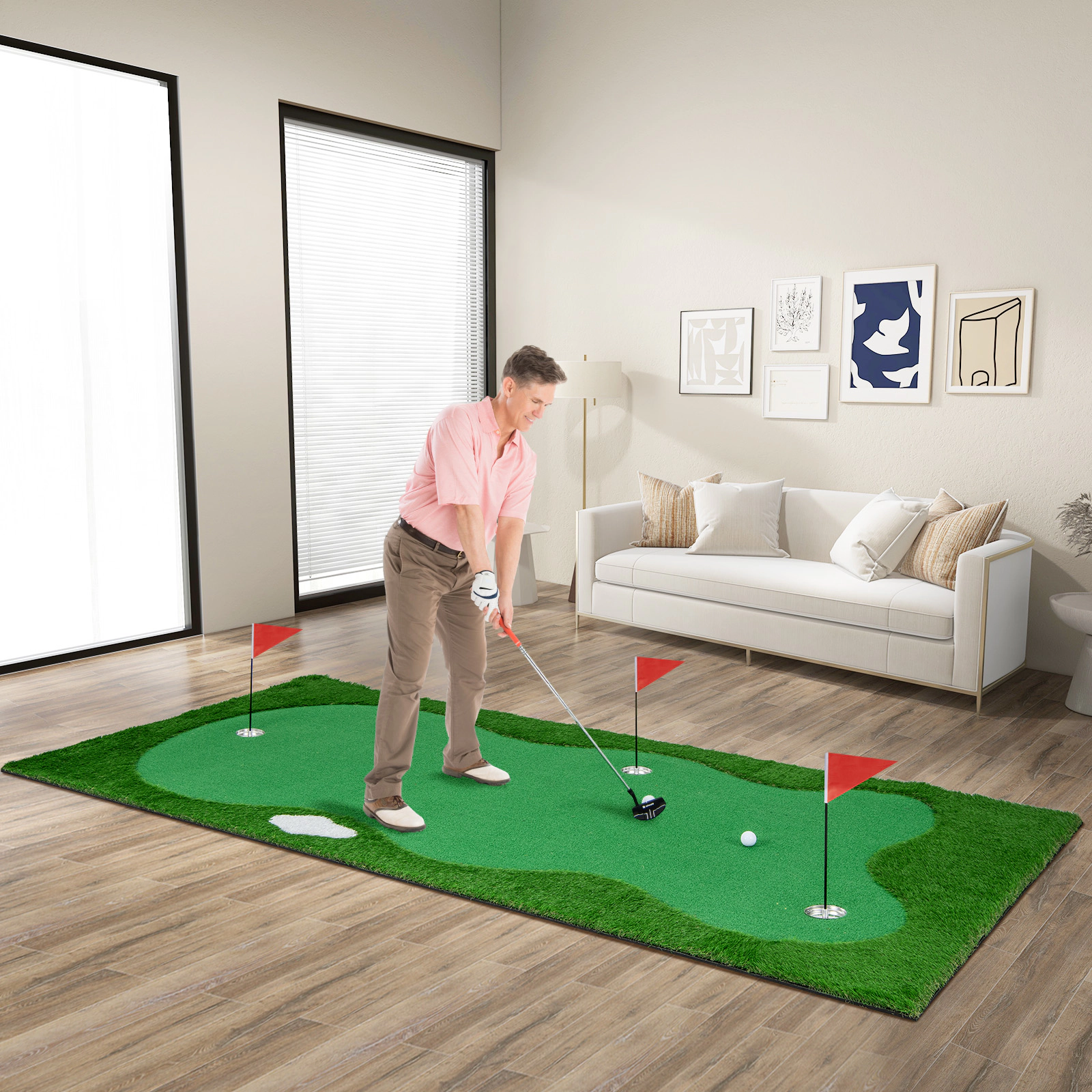 SUGIFT Realistic Artificial Grass Turf and 3 Holes Golf Putting Green Mat