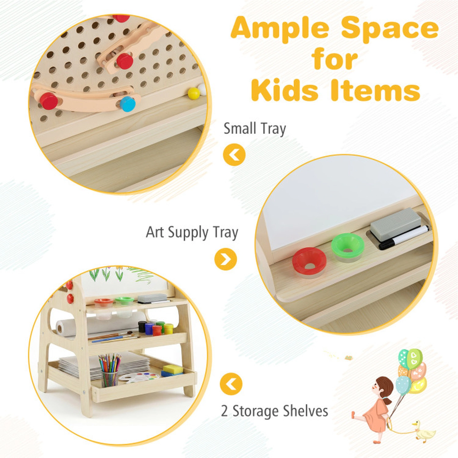 SUGIFT 2-in-1 Kids Art Easel with Magnetic Whiteboard and Marble Run Game 44-lb Capacity Ages 3+ 36-in Tall Natural