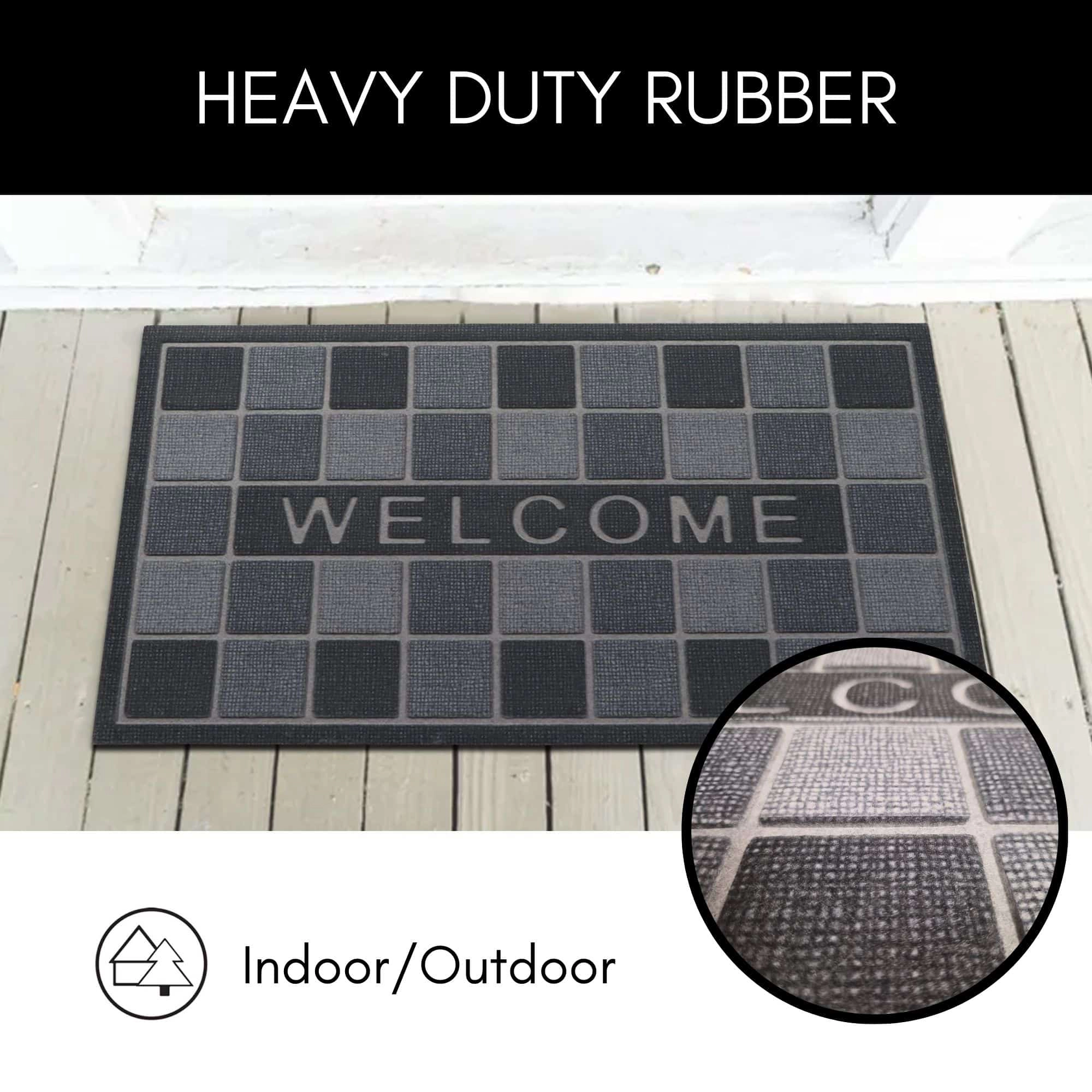 Evideco French Home Goods Gray Welcome Rubber Doormat 30 x 17 Inches