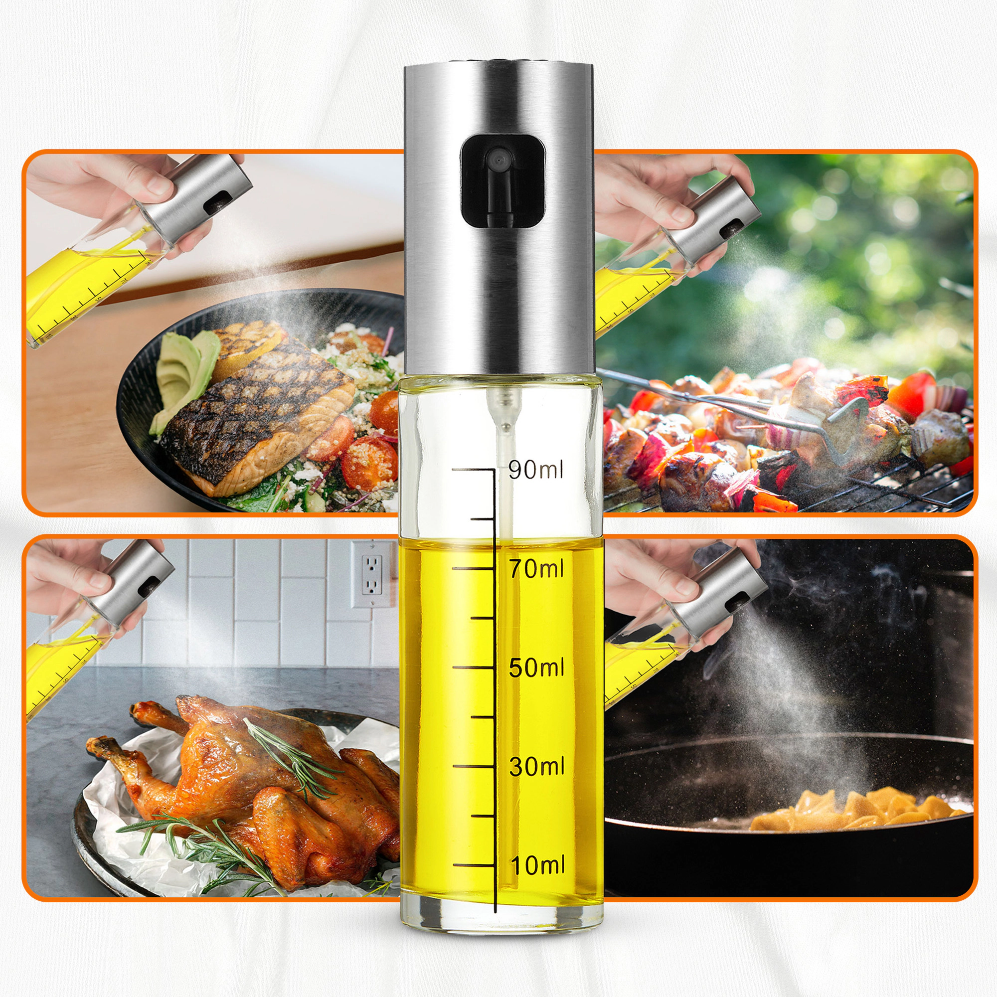 Cheer Collection 3.5 oz Glass Cooking Oil Sprayer 4-Piece Set with Funnel and Cleaning Brushes