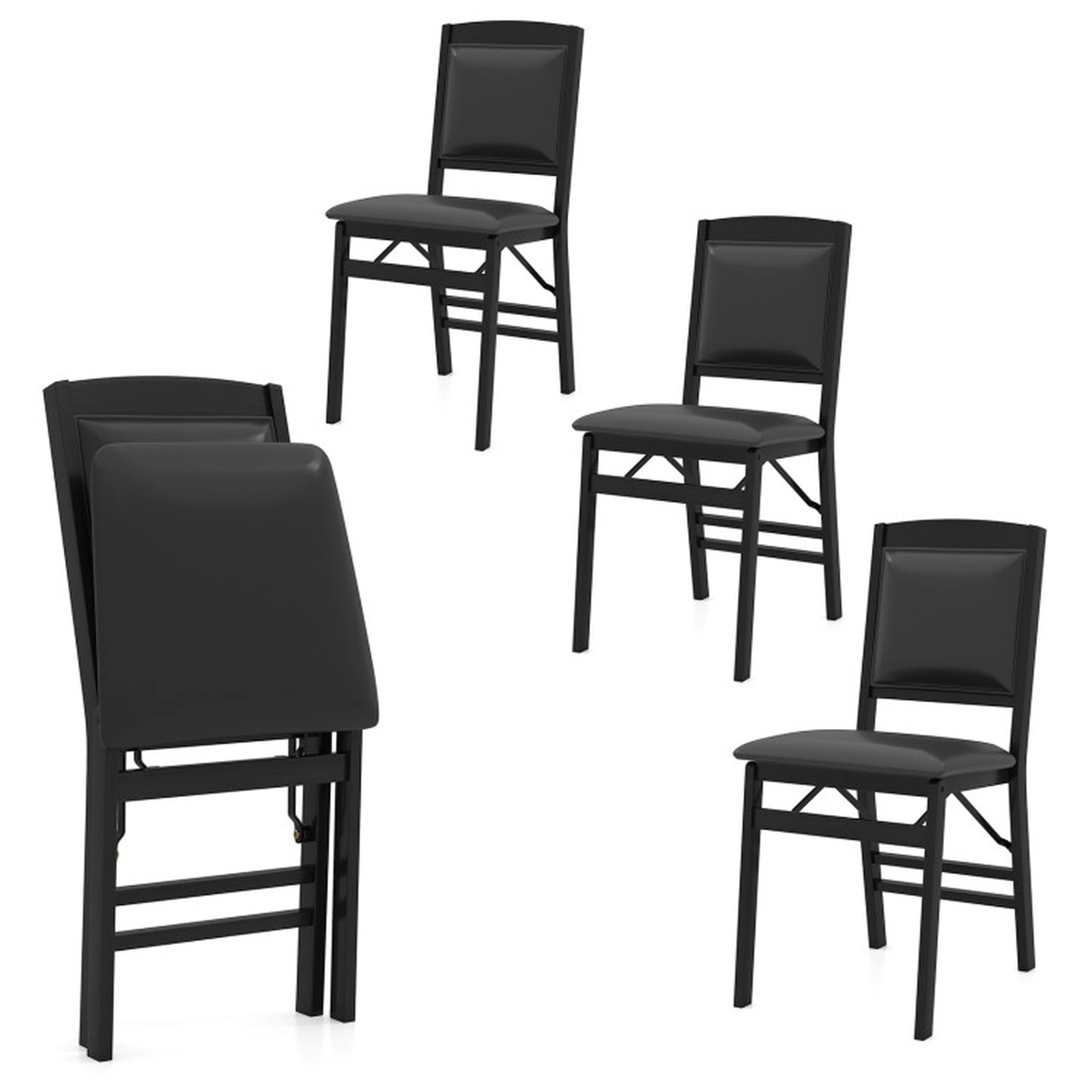 SUGIFT Set of 4 Black PU Leather Padded Folding Dining Chairs, 400-Lb Capacity, High Backrest