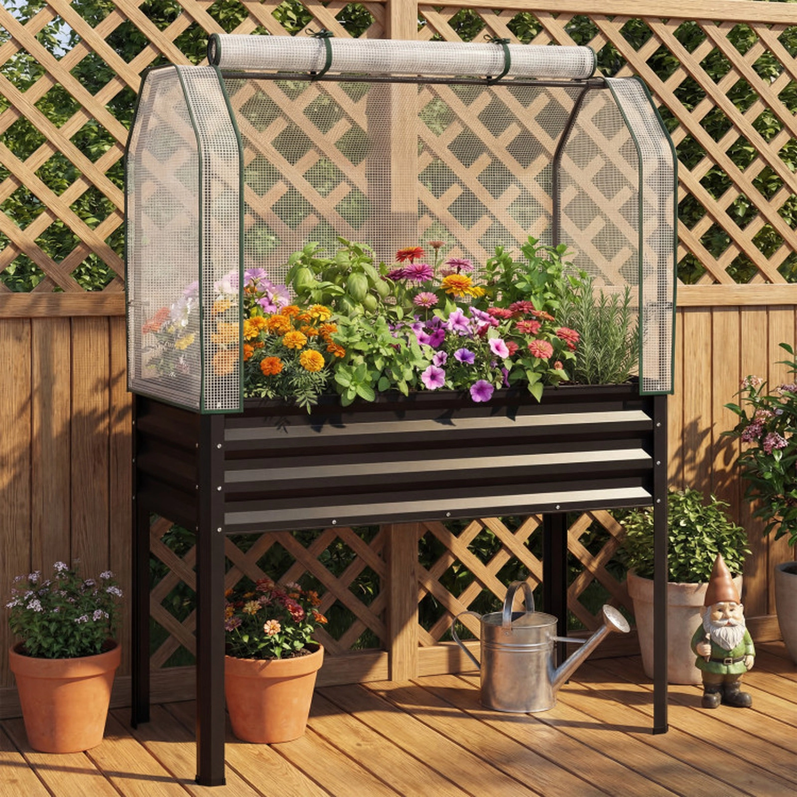 SUGIFT Galvanized Raised Garden Bed with Legs and Greenhouse Cover Outdoor Planter 175-lb Capacity 5 Cu.ft Soil Volume