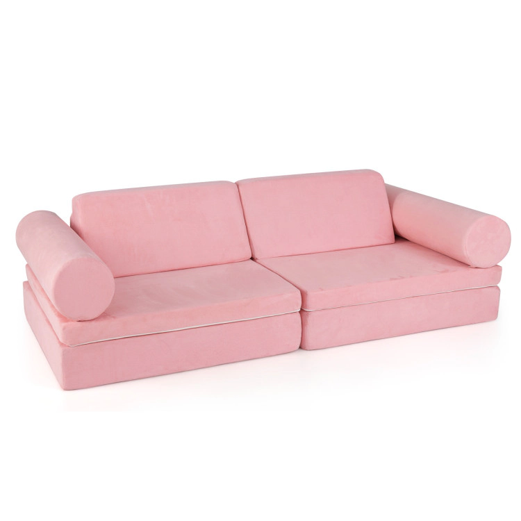 Hivvago 8 Pieces Kids Play Couch Foam Building Fort Play Set With Suede Cover-Pink