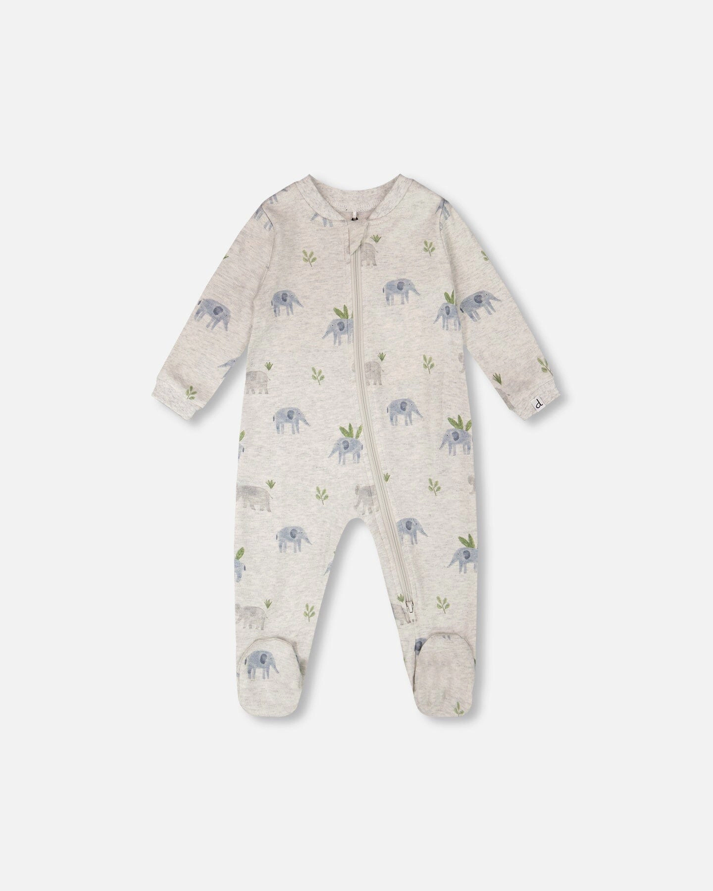 Deux par Boys Organic Cotton Full-Length Zip Elephant Print One-Piece Pyjama