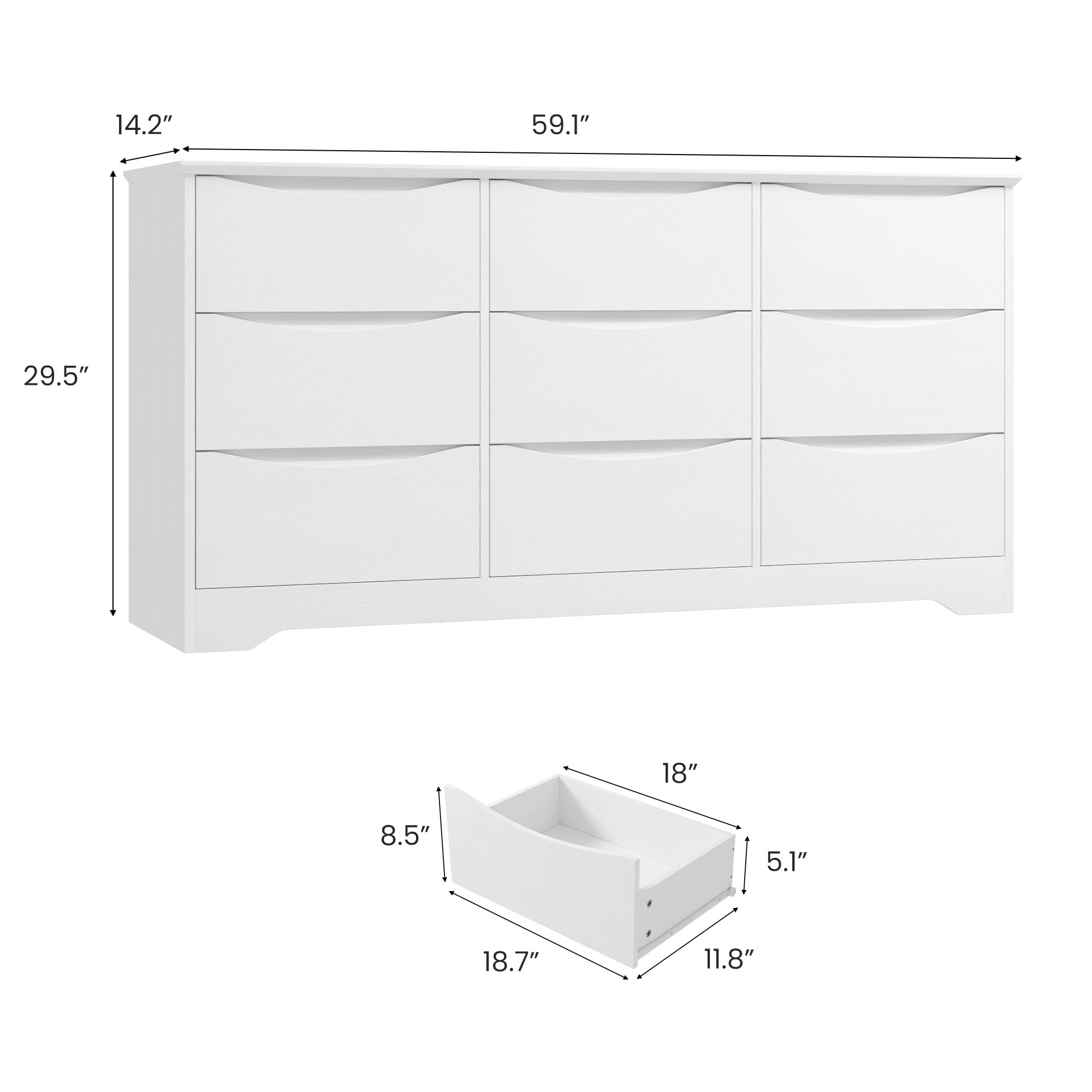 9 Drawer Modern Dresser with Hidden Handles, 59" Wide Large Double Storage Chest for Bedroom Living Room Hallway
