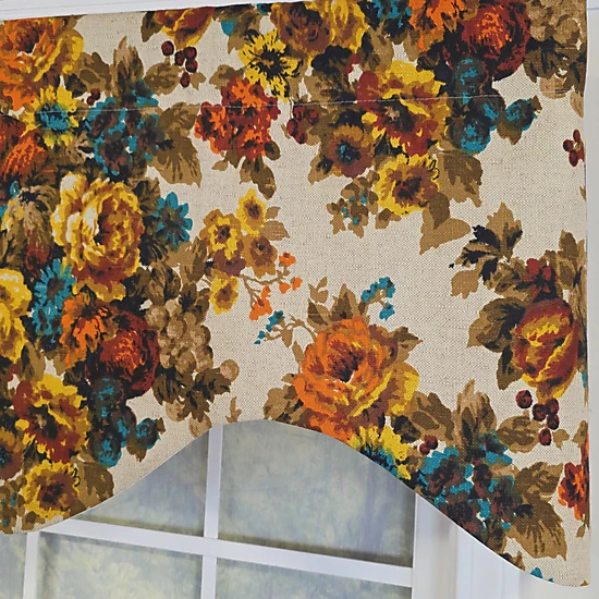 RLF Home 100% Cotton Bountiful Cornice  Fully lined Windows Rod Pocket Valance 50" x 17"  Multi